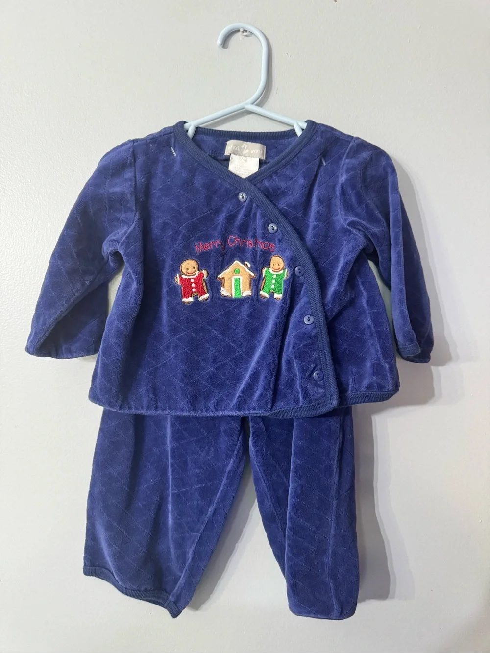 Vintage Baby Velour Holiday Pajama Set in Deep Blue